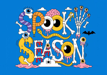 Naklejka premium Spooky Season text made by gross elements in illustration pop art style for Halloween
