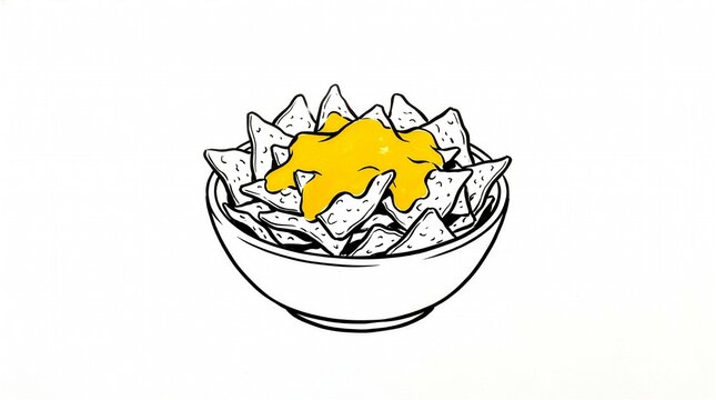 Sketch illustration of nachos with melted cheese in a bowl