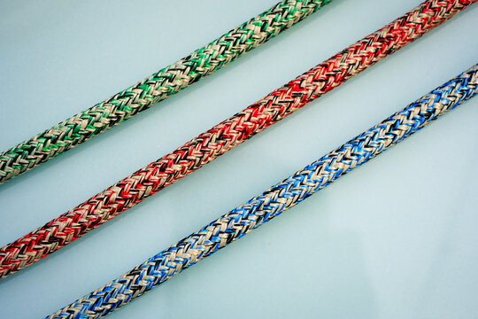 Modern sailing rope, colourful spool of Double Braided covered Dyneema strong ropes for Sailing.
