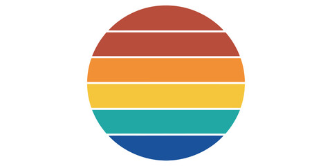 Obraz premium Retro sunset circle with colorful horizontal stripes in vintage summer style for apparel design.