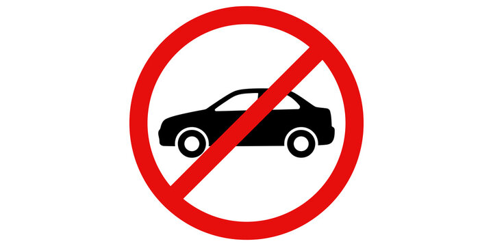 Prohibition sign featuring black sedan car and red circle indicating parking restriction or no entry zone.