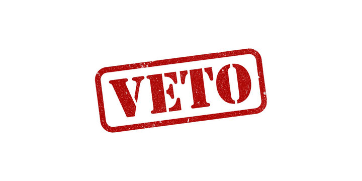 Grunge red veto stamp with textured rectangle border for administrative rejection and disapproval.