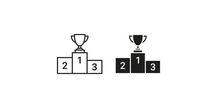 Winning podium trophies for first second and third place ranking award ceremony icons.