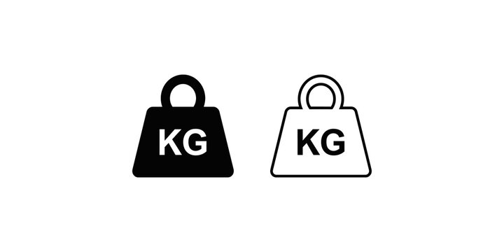 Black industrial weight icons with metric KG labels in solid and outline design styles.