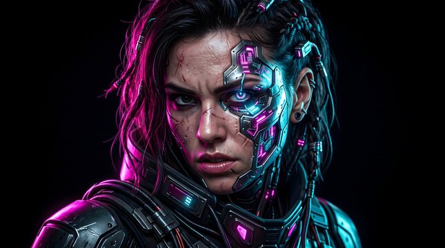 0003 x16 Portrait of a Cyberpunk Woman with Neon Accents