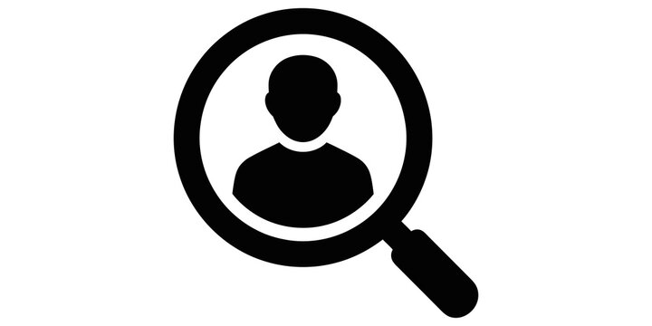 Magnifying glass icon featuring person silhouette for people searching and talent recruitment.