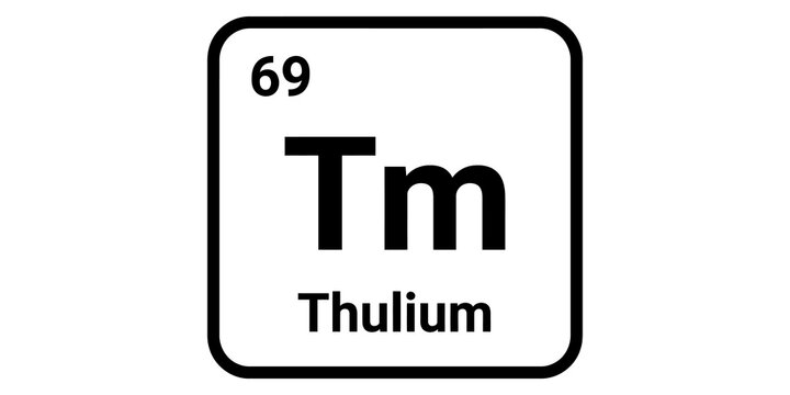 Chemical element thulium symbol with atomic number sixty nine isolated on grey grid background for educational science materials.