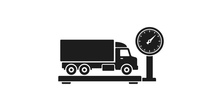 Truck vehicle weigh bridge scale station black icon for logistics cargo control.