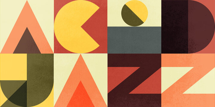 Retro Acid Jazz Lettering Seamless Pattern with Geometric Shapes