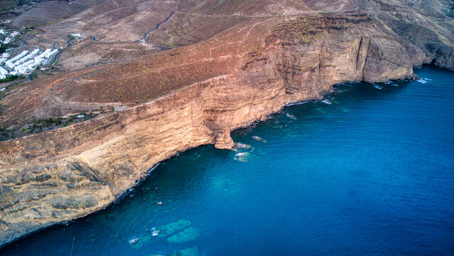 Foto a&eacute;rea de la antigua localizaci&oacute;n del Dedo de Dios en Agaete, Gran Canaria