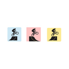 Fototapeta premium Bmx rider jumping off ramp icons in colorful squares