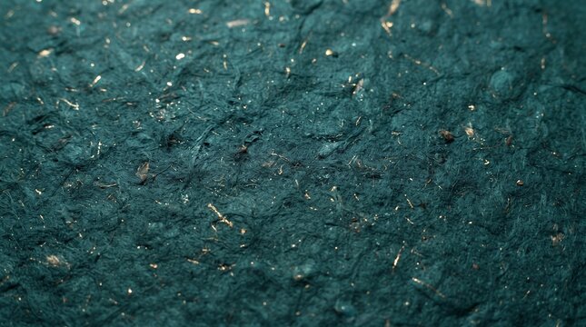 Abstract texture with a deep teal color and flecks of gold and white. The surface appears rough and uneven, creating a visually interesting backdrop.