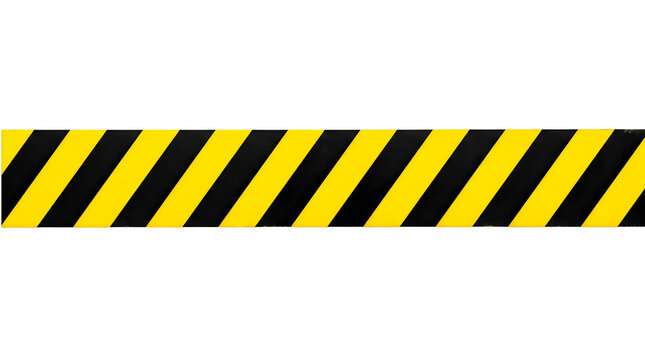 Yellow and black striped caution tape banner isolated on white