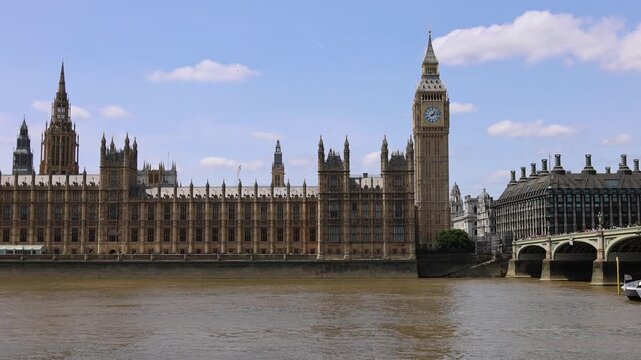 The gothic architecture of the historic Houses of Parliament at Westminster in London