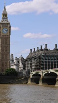 The gothic architecture of the historic Houses of Parliament at Westminster in London