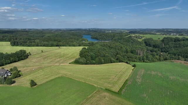 Aerial view of the Neye Reservoir, city of Wipperf&uuml;rth, village of Neye, Oberbergischer Kreis, North Rhine-Westphalia, Germany.