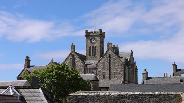 Panoramic skyline view of Lerwick, Shetland Scotland British Islands with medieval houses and architecture