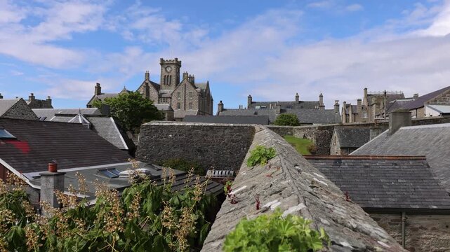 Panoramic skyline view of Lerwick, Shetland Scotland British Islands with medieval houses and architecture