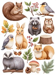 Fototapeta premium Charming forest woodland creatures and autumnal elements, perfect for nature-themed designs and illustrations