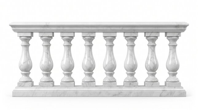 Elegant white marble balustrade with balusters isolated with guardrail