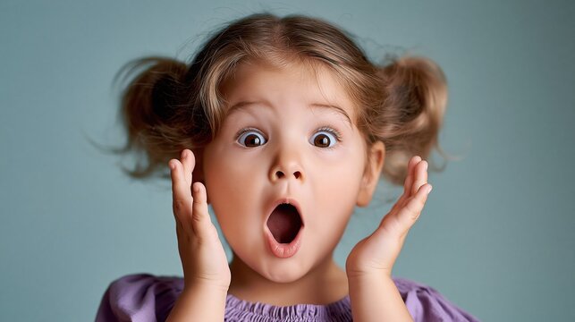 Astonished Young Girl with Wide Eyes and Open Mouth Expressing Shock and Surprise