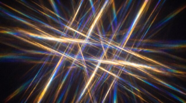 Abstract light refraction beams on black background