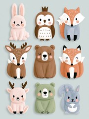 Fototapeta premium Collection of Cute Forest Animals with Whimsical Illustrations for Children's Designs