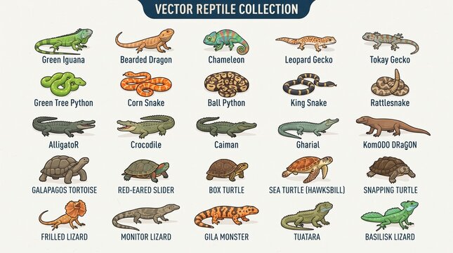collection of various reptile species vector illustration