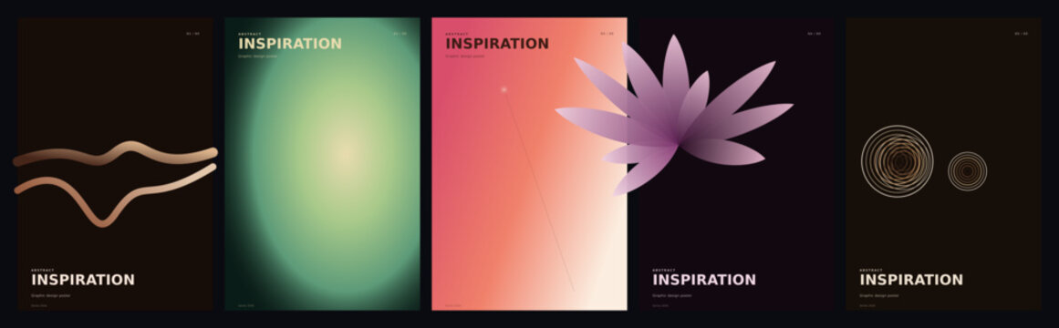 Modern abstract poster set with inspiration text, gradient background collection, minimalist vector covers for creative branding and social media
