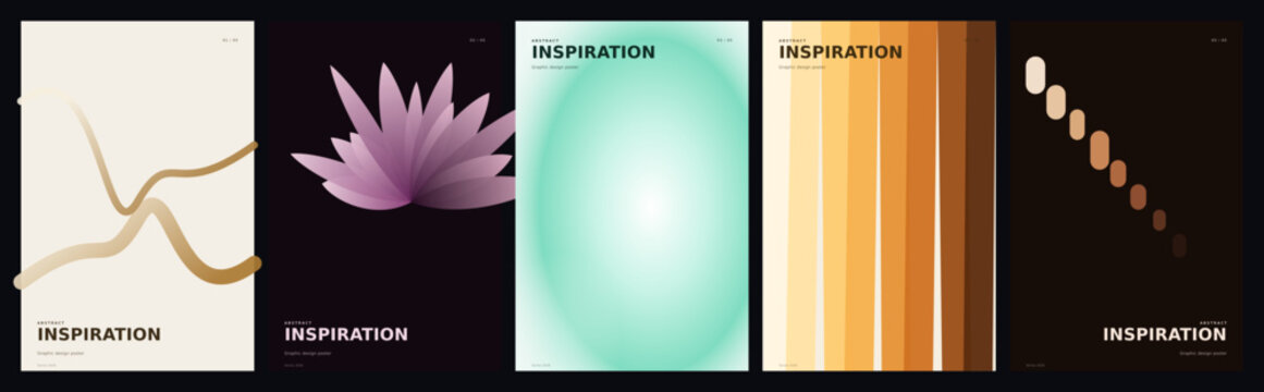 Minimalist abstract poster set with inspiration text. Modern geometric vector covers with organic shapes, gradients, and floral motifs.