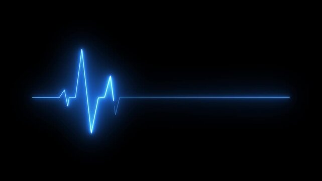 Neon glowing ECG  line animation video on black background. Heart beat. Electrocardiogram. One pulse line. ECG heartbeat monitor, ECG monitor, Heart beating and pumping, medical abstract 4k video.