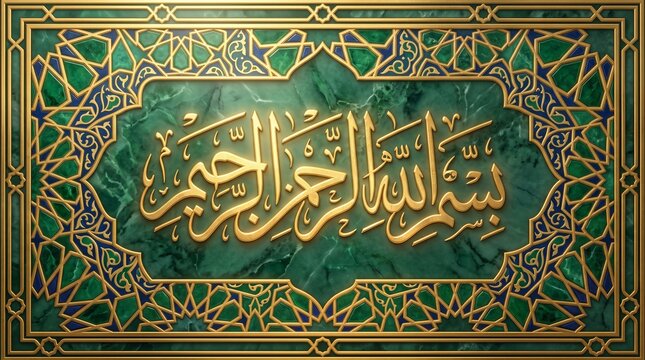 Elegant Golden Bismillah Calligraphy with Islamic Geometric Frame