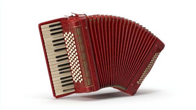 Button accordion with extended bellows on white surface