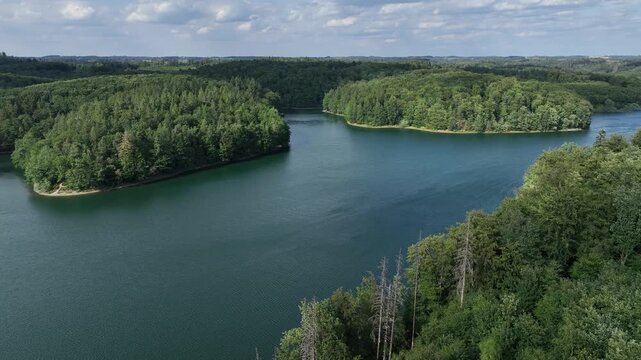 Aerial view of the Neye Reservoir, city of Wipperf&uuml;rth, village of Neye, Oberbergischer Kreis, North Rhine-Westphalia, Germany.
