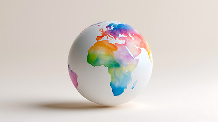 Obraz premium Vibrant Rainbow Watercolor Earth Globe on a Light Background, Representing Diversity, Unity, and Global Connection