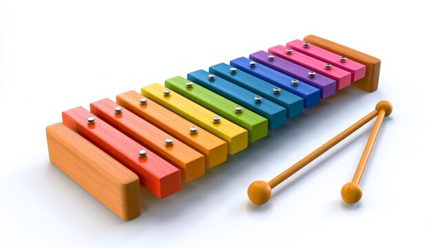 Rainbow wooden xylophone bars on pure white background