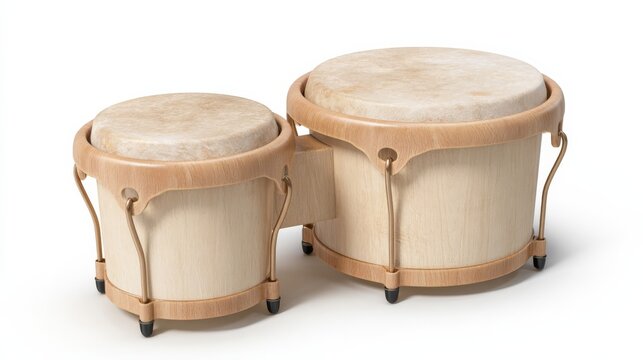 Bongo drum pair isolated on clean bright white surface