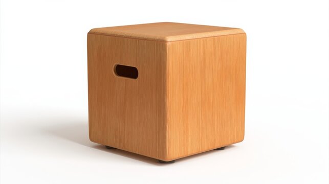 Square wooden cajon percussion box on white background