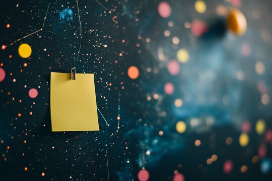 Yellow sticky note on cosmic-themed background