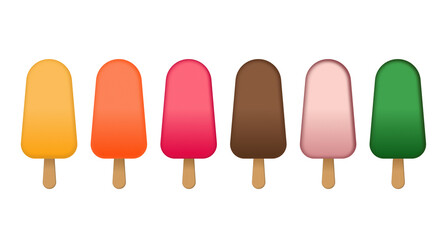 Colorful Popsicle Ice Cream Set with Wooden Sticks, Minimal Summer Dessert Illustration. High quality photo
