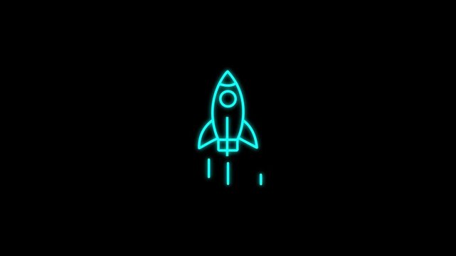 Rocket flying on sky line icon animation. simple rocket flying concept animation Rocket line animation on white transparent background. Space rocket liner icon. Rocket