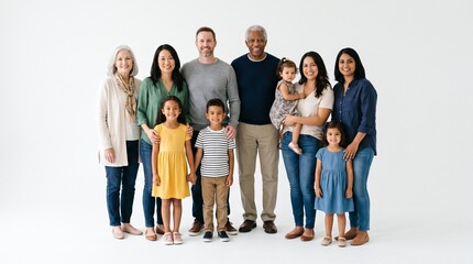 Obraz premium Diverse multi-generational family posing together in a studio setting