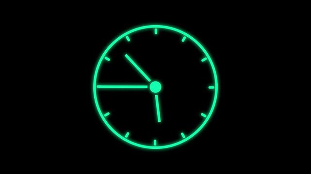 clock icon animation on black background. analog clock timer circle animated. 12 Hours Clock. Clock icon vector animation with clock face.clock icon time lapse loop animation.White clock on.clock icon