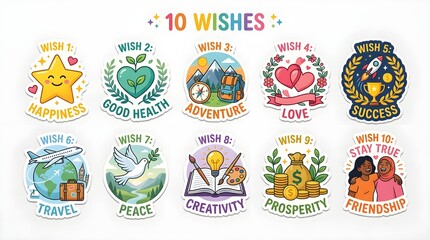 Fototapeta premium 10 Wishes Inspirational Sticker Set