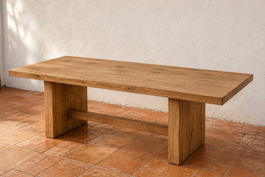 Handcrafted Solid Oak Dining Table on Spanish Revival Terracotta Patio
