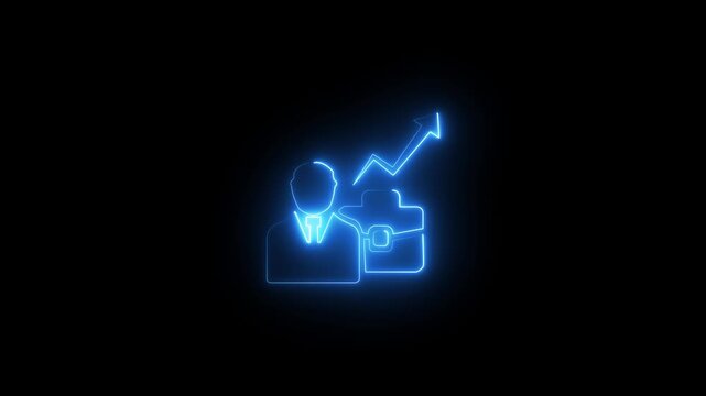 Neon Way to success and growing. Businessman icon. Benefits for Employees. A professional business logo combining a briefcase.4k video