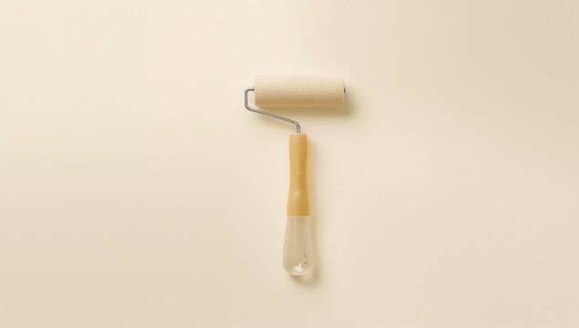 Generative AI captures an image of a white paint roller on a plain beige background