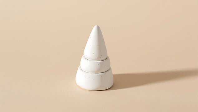 Generative AI creates minimalistic white cone sculpture on beige background