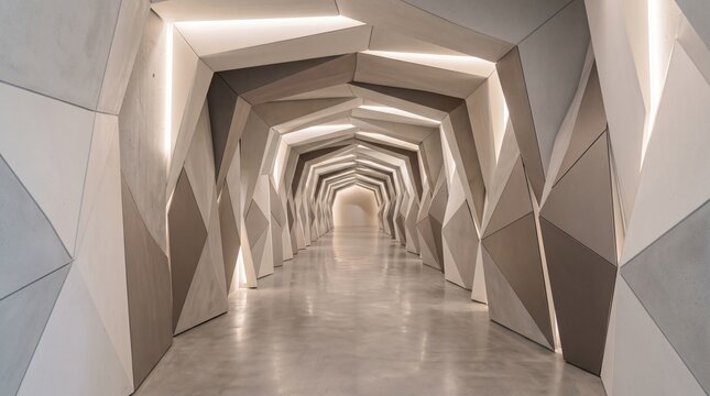 Modern geometric architectural tunnel hallway