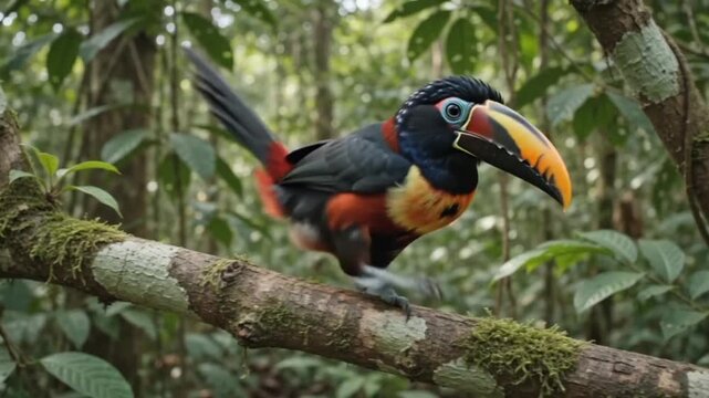 Exotic Rainforest Bird: The Curl-Crested Aracari Toucan | Wildlife Video